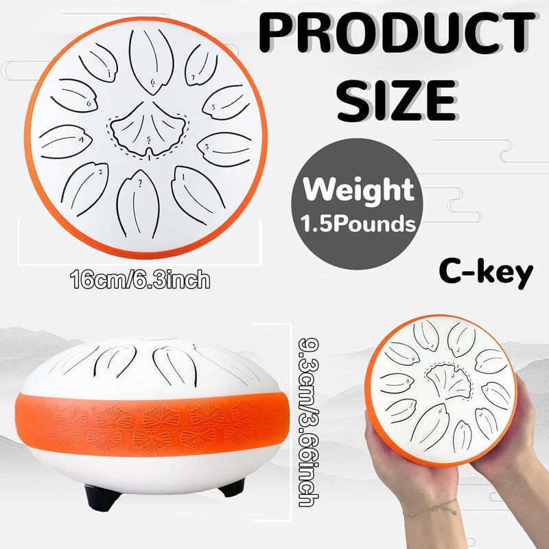 TUOKING Steel Tongue Drum 6 Inch 11 Notes C Key Rain Drum for Adults and Beginners, Handpan Drum Sound Healing Musical Instrument Gift for Meditation, Yoga, Music Lovers(White) - Image 3